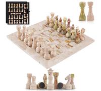 SPESHSTONES Marble Chess Set 15 Inch Handmade Travertine & Green Luxury Board Games for Adults, Elegant Table top Board Game, Travel Chess Pieces & Storage Box for Gifts & Home Decor