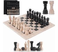 SPESHSTONES Marble Chess Set for Adults 12 Inch Travertine and Black
