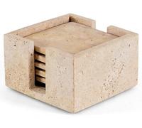 SPESHSTONES Marble Coasters Set of 6 Handmade 3.5 Inch Square Travertine Coaster for Drinks with Holder - Ideal Stone Drink Coasters for Coffee Bar Accessories, Dining Table & Home Décor