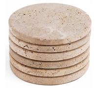 SPESHSTONES Marble Coasters Set of 6 Handmade 3.75 Inch Round Travertine Coaster for Drinks - Ideal Stone Drink Coasters for Coffee Bar Accessories, Dining Table & Home Décor