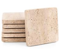SPESHSTONES Marble Coasters Set of 6 Handmade Square 3.5 Inch Travertine Coaster for Drinks - Ideal Stone Drink Coasters for Coffee Bar Accessories, Gifts, Dining Table & Home Décor