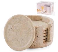 SPESHSTONES Coaster Set of 6 Handmade 3.5 Inch Drink Coasters with Holder, Beige Coaster Set for Coffee Table Décor, Ideal Stone Coasters for Drinks