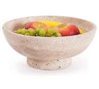 SPESHSTONES Marble Fruit Bowl 10" - Handmade Travertine Pedestal Bowl for Fruits, Snacks & Decor. Modern Large Serving Dish for Kitchen Counter, Dining Room & Coffee Table (Travertine)