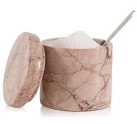 SPESHSTONES Marble Salt Cellar with Lid and Spoon 3 Inch Marinara Handmade Spice Jars for Kitchen Storage - Flaky Salt Holder, Decorative Sugar Bowl & Small Seasoning Containers for Countertop Decor