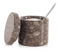 SPESHSTONES Marble Salt Cellar with Lid and Spoon 3 Inch Oceanic Spice Jars for Countertop Storage, Flaky Salt Holder for Kitchen Accessories & Decor, Sugar Bowl & Small Seasoning Containers, Salt Box