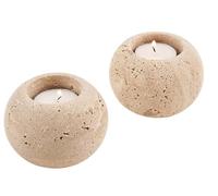 SPESHSTONES Marble Tealight Candle Holders 3.5 Inch Travertine Votive Candles Holder for Wedding Gifts & Valentines Day Decorations, Small Tea Lights Candles Set of 2 for Centerpieces Table Decor