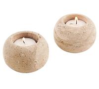 SPESHSTONES Marble Tealight Candle Holders 3 Inch Travertine Votive Candles Holder for Dining Table Centerpiece Decor - Small Tea Lights Set of 2 for Gifts for her