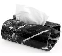 SPESHSTONES Marble Tissue Box Cover 7.5 Inch Rectangle Black Stone Holder for Facial Tissues and Paper Napkin - Decorative Countertop Organizer for Bathroom, Office, Aesthetic Room & Home Decor