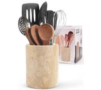 SPESHSTONES Marble Utensil Holder 6.5 Inch Stone Cooking Utensil Crock for Countertop Storage, Modern Travertine Utensils Caddy, Spoon & Spatula Organizer for Farmhouse Kitchen Decor