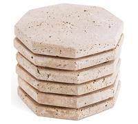 SPESHSTONES Travertine Coasters Set of 6 for Drinks 3.75 Inch Handmade Marble Stone Drink Coaster for Coffee Table, Dining & Kitchen Decor, Home & Office Essentials