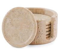 SPESHSTONES Coaster Set of 6 Handmade 3.5 Inch Drink Coasters with Holder, Beige Coaster Set for Coffee Table Décor, Ideal Stone Coasters for Drinks