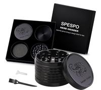 Spespo Herb Grinder, Aluminium Premium Metal Grinder 2.5inch with Embossed Cool Scorpion, 4 Pieces, Large Grinder with Pollen Scraper (Black), (CH-290)
