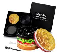 Spespo Herb Grinders, Large Spice Crusher 63mm, 4 Layers Metal Grinder with Pollen Scraper and Brush, for Spices, Herbs & Tea, Black Gift Box (Hamburger)