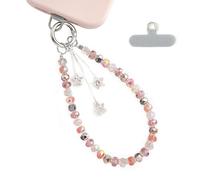 SPETASE Phone Charm with Beaded Crystals, Anti-Theft Phone Strap, Hands-Free & Detachable Cellphone Lanyard, Cellphone Chain Wristlet with Tether Tab, Charms for Smartphones, Bags and More (Gray Pink)