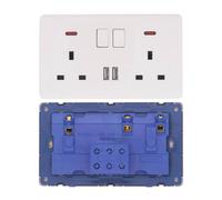 SPETLEK 5/3x Double Wall Plug Socket 2 Gang 13A w/2 Charger in White SPETLEK White