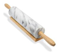 SPETLEK Marble Rolling Pin with Wooden Handles Baking with Stand in White SPETLEK White