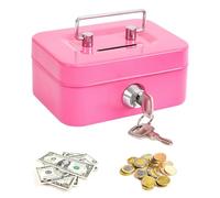 Spetsbst Cash Box Lockable Small Cash Box with Key and Slot, Steel Money Box Children (Pink)
