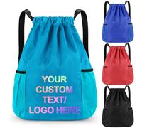 SPETYORT Personalised Drawstring Bags Bulk, Unisex Large Sports String Backpack Oxford with Logo Text Design, Drawstring Gym Sack PE Bag for School Travel Swimming Holidays Climbing Hiking