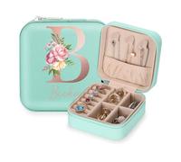 SPETYORT Personalised Jewellery Box for Women, Travel Jewellery Box with Initial and Name, Leather Jewellery Organiser for Rings, Necklaces, Earrings, Personalised Gifts for Women