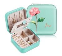 SPETYORT Personalized Travel Jewellery Box with Mirror, Small Jewellery Box with Colorful Birth Flower and Name, Jewellery Travel Case for Rings, Earrings, Necklaces, Personalized Gifts for Women