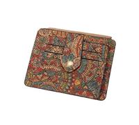 Spevert Small Slim Thin Credit Card Bag for Women, Vintage Print Blocking Bifold Cork Wallet with Zipper Coin Pocket,ID Window, Crossing, Retro