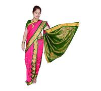 Spewim Womens PolySilk 10Yard,9Mtr,10Vari, Zari Work Saree 10 Yards With Blouse Piece, Pink, One Size