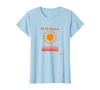 SPF 100+ Required Caucasians Sun Protection Humor Beach T-Shirt, Women, Baby Blue, S