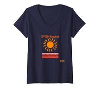 SPF 100+ Required Caucasians Sun Protection Humor Beach V-Neck T-Shirt, Women, Navy, S