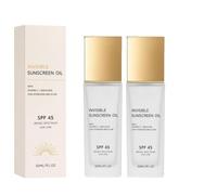 SPF45 Invisible Sunscreen Oil, Glow Boosting Sunscreen, Broad Spectrum UVA/UVB Protection, Non-Greasy No White Cast Moisturizing Sunscreen for Face & Body (2PCS)