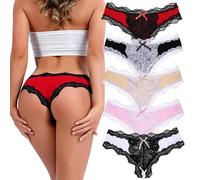 SPFAS Women's Lace Underwear Sexy Panties for Women Comfort Cheeky Bikini Underwear Soft Hipster Brief Panties for Ladies, Mixed Color Sets - 5 Pack, M