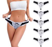 SPFASZEIV Thongs for Women Lace Knickers Silk Thong Sexy Underwear Comfortable Panties for Ladies Girls 5 Pack L