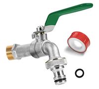 SPGOOD Garden Tap, Premium 3/4 Inch Brass Tap, Rust and Frost-Proof, with Free Hose Connection, 1 x Roll Sealing Tape, for Garden, Washing Machine, Home or Industrial (Green)