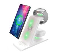 SPGUARD 3 in 1 Charging Station Compatible with Galaxy S24/S24 Plus/S24 Ultra/S23/S22/Z Flip5/4/Z Fold5/4, Galaxy Watch 6/5/4, Galaxy Buds 2/Pro/Live, Wireless Charger, Qi