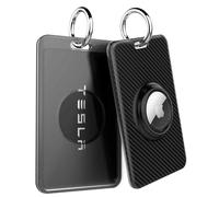 SPGUARD Airtag Card Holder for Tesla(Air Tag 1st/2nd Generation), Key Card Case Anti Scratch with Airtag Holder & Protective Film, Key Card Holder with Multi Key Rings, Slim Black(2 Pack)