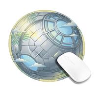 Sphere Small Mouse Pad, Futuristic Modern Clouds Leaves Spring Blue Round Rubber Smooth Stitched Edge Cloth Mousepad Accessories for Office Home Computer Laptop Round 8x8 Inch