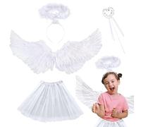 SPHERETRON Angel Costumes, Angel Costume White, Angel Costume Children's Set with TuTu Skirt, 24.4 Inch Feather Wings Angels, Halo and Wand, Angel Costumes for Carnival, Cosplay