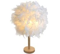 Spherical Feather Bedside Lamp - Modern Table Light with Wooden Base for Living Room & Bedroom