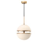 Spherical Glass Pendant Light Milk White Finish Brass Lamp Body Hanging Lamps LED Lighting Simple Creative Suspension Lights for Bedroom Bedside, Living Room, Study