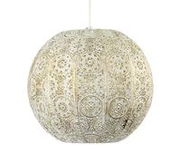 Spherical Moroccan Pendant Lighting Shade in Brushed Cream Gold Metal - Vintage and Classic Design | 30cm x 26cm by Happy Homewares