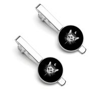 Sphinx Cat with Third Eye 2 Pcs Tie Clips for Men Silver Necktie Bar Pins Classic Suit Accessories Jewelry Gift 5.5x2.2cm