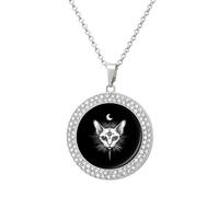 Sphinx Cat with Third Eye Fashion Diamond Round Pendant Necklace Multicolored Necklaces Gift for Wife Mother Girlfriend