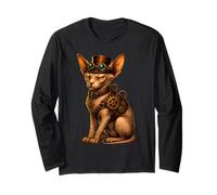 Sphinx Clockwork Gear & Goggle Retro-Future Hairless Cat Long Sleeve T-Shirt