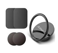SPHIRES Phone Ring Holder Adjustable 360° Phone Grip Stand with 4 Pack SPHIRES Black Metal Plates For Magnetic Mobile Phone Holder 2 x Round and 2 X Rectangle, For Android & Iphone Stand