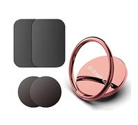 SPHIRES Phone Ring Holder Adjustable 360° Phone Grip Stand with 4 Pack SPHIRES Black Metal Plates For Magnetic Mobile Phone Holder 2 x Round and 2 X Rectangle, For Android & Iphone Stand