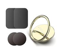 SPHIRES Phone Ring Holder Adjustable 360° Phone Grip Stand with 4 Pack SPHIRES Black Metal Plates For Magnetic Mobile Phone Holder 2 x Round and 2 X Rectangle, For Android & Iphone Stand
