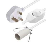 SPHIRES Salt Lamp Cable, Lamp Replacement Electric Cable with Metal Clip & Dimmer Switch, 3-Pin UK Plug Himalayan Salt Lamps Wire Spare White CE & UKCA Certified Cable