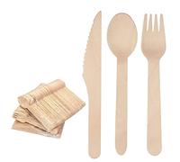 SPHIRES Wooden Cutlery Set 300pcs - 100% Biodegradable Non-Plastic Eco Friendly Disposable Cutlery Set for Party, Wedding & Picnic - 100pcs Spoons, 100pcs Knives and 100pcs Forks Set (Pack of 300)