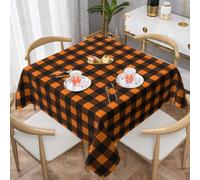 Sphragiyn Halloween Plaid Tablecloth Square 54×54 Inch Black Orange Buffalo Check Table Cloth Water Resistant Fabric Table Covers for Kitchen Dining Small Tablecloth for Party Home Decor