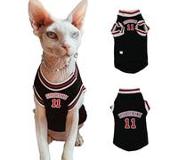 Sphynx Cat Basketball Jersey, Anime-Inspired Pet Shirt, Breathable Stretchy Cotton Outfit for Hairless Cats & Small Dogs, Sleeveless Sport Costume for Cats (Black, Medium (3.5-5 lbs))