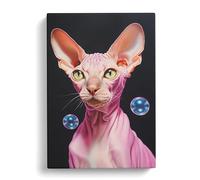 Sphynx Cat Bubble Gum Painting Canvas Print | Gallery Wrapped 30mm Frame Wall Art | 30x20 inches | Ready to Hang | Modern Animals Picture | Living Room Bedroom Lounge Office